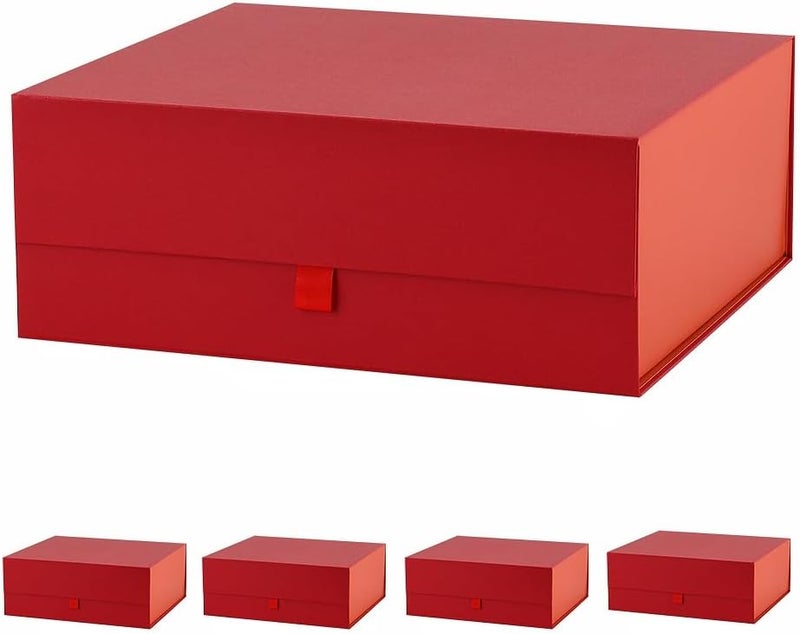 PLINJOY 5 Pcs Large Gift Box 13.5x11.8x4.7 Inches, Red Gift Boxes for Presents with Magnetic Closure Lid, Luxury Gift Box Rectangle Collapsible Boxes for Gift Packaging - Image 1